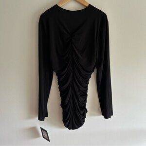 Norma Kamali Black V-Neck Slinky Long Sleeve Black Top sz XL